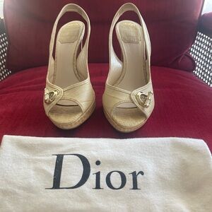 Dior Cream Peep-Toe Slingback Heels